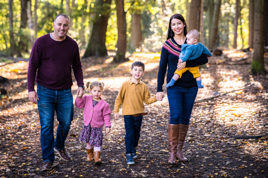 Autumn Family Photoshoot outdoors in Esher woods.