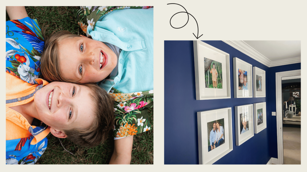 Image of some outdoor family photography in Esher and the wall gallery created from the family photo shoot.